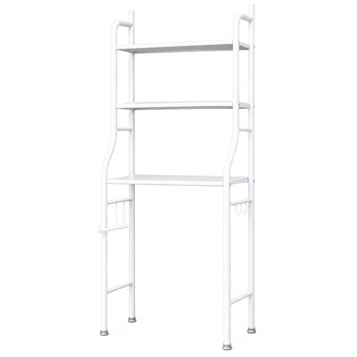Freestanding white three-shelf toilet rack