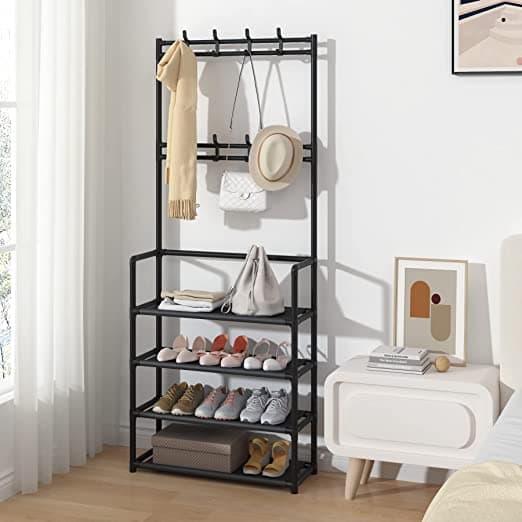 Shoe rack with hangers front view