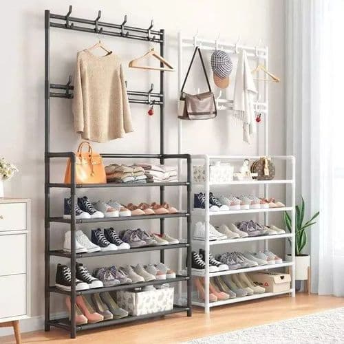 Shoe rack in a hallway